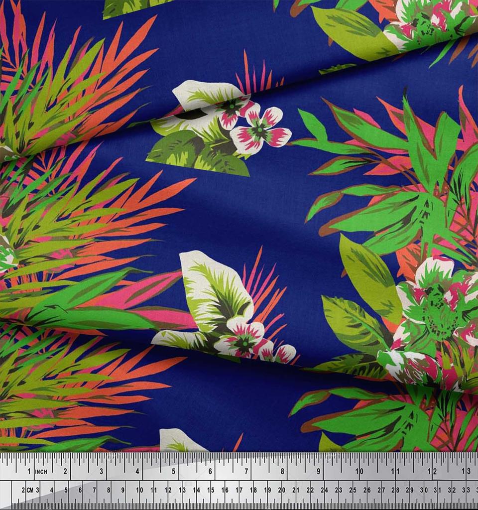 Soimoi Хлопчатобумажный батист с листьями и цветочным принтом лилии, метр швейной ткани, 42 дюйма