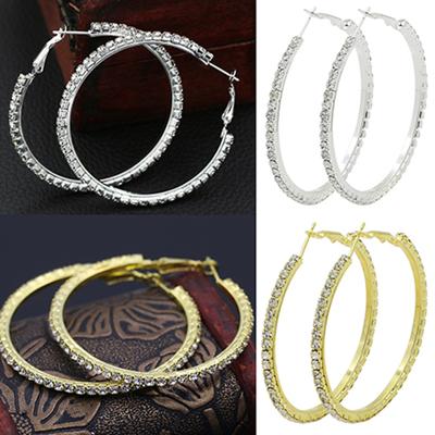 1 пара серег-колец с декором из стразов, бижутерия из сплава, женские серьги-кольца большого размера для вечеринки по случаю дня рождения
