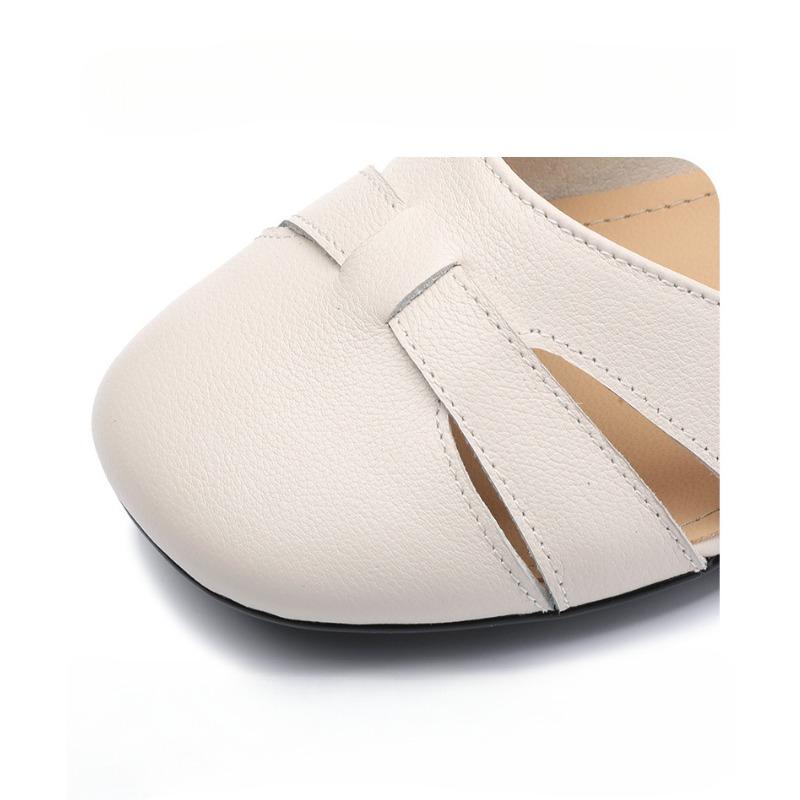 Сандалии из натуральной кожи с носком для женщин. Новая женская полая плетеная женская обувь. Летние сандалии на среднем каблуке с пряжкой в ​​одно слово.