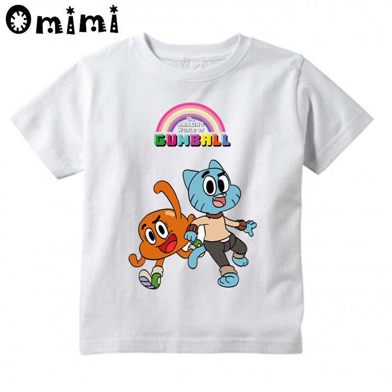 Футболка с мультяшным принтом «Удивительный мир Гамбола» для мальчиков и девочек, детская отличная повседневная футболка с короткими рукавами