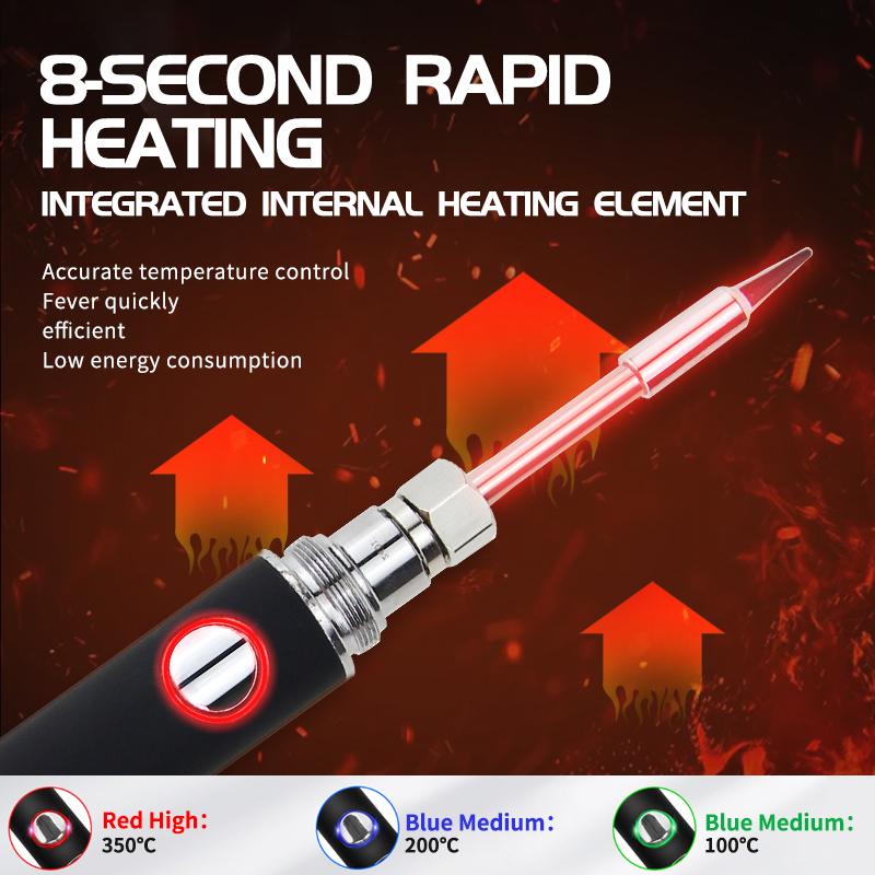 Беспроводной паяльник-ручка, портативный USB 5 В 8 Вт, электрический, с 3 наконечниками, с возможностью подзарядки и регулировки температуры, беспроводной