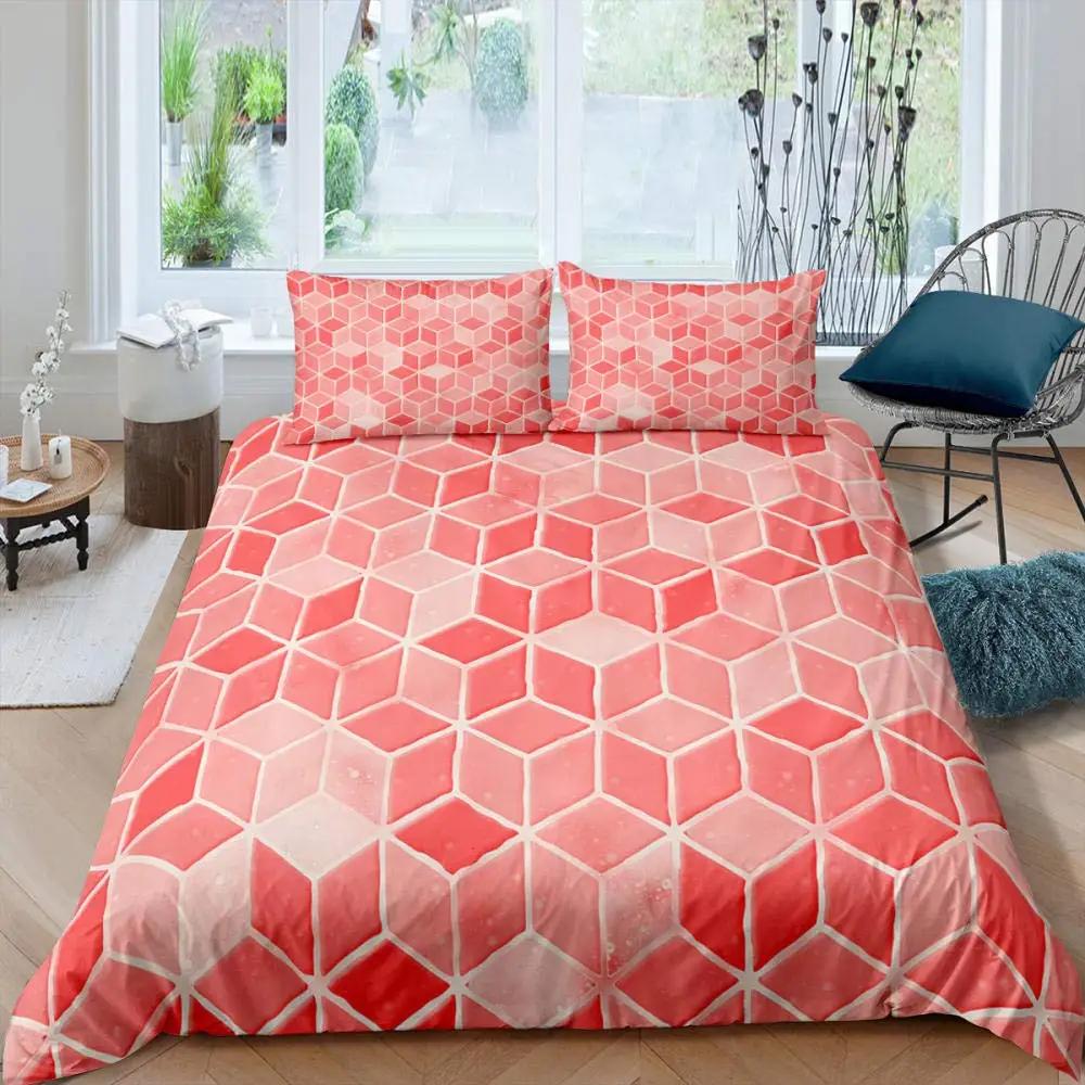 Red Glowing Polygonal Grid Pattern Bedding Set 135×200 Duvet Cover Set with Pillowcase 260×220 Quilt Cover Black Blanket Cover