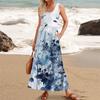 Женское летнее платье макси 2024, повседневное платье без рукавов с цветочным принтом и квадратным вырезом, струящиеся длинные пляжные элегантные сарафаны на бретелях с карманами