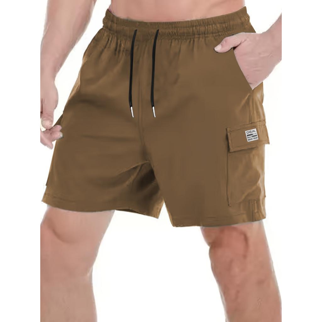 Men's Elastic Waist Lightweight Breathable Casual Sports Shorts with Side Pockets and Adjustable Drawstring for Outdoor Activities