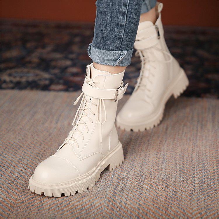 Martin boots women's medium boots new thin velvet heightened flat-bottomed thick-soled short boots locomotive knight boots women's boots