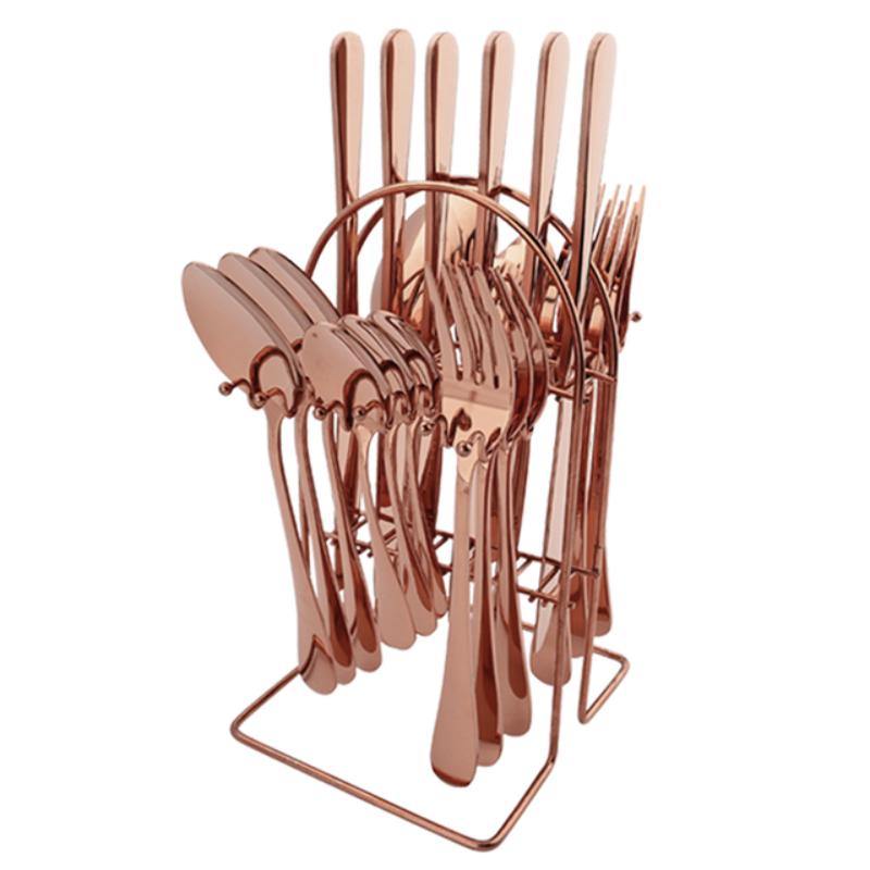 24 шт. золотой набор столового серебра с держателем, роскошная посуда из нержавеющей стали, обеденный нож, вилка, ложка, столовые приборы, набор столовых приборов со стойкой для хранения