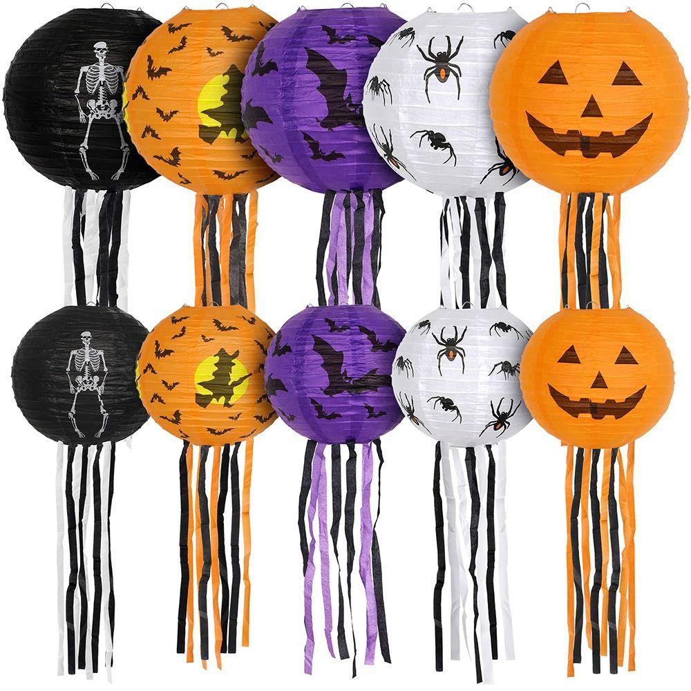 Skeleton Halloween Paper Lanterns Pumpkin Hangingn Tassels Lantern Hanging Pendant Hotel