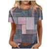 Women's Summer Round Neck Short Sleeved T-shirt with Retro Checkered Stripes 3D Digital Printing T-shirt