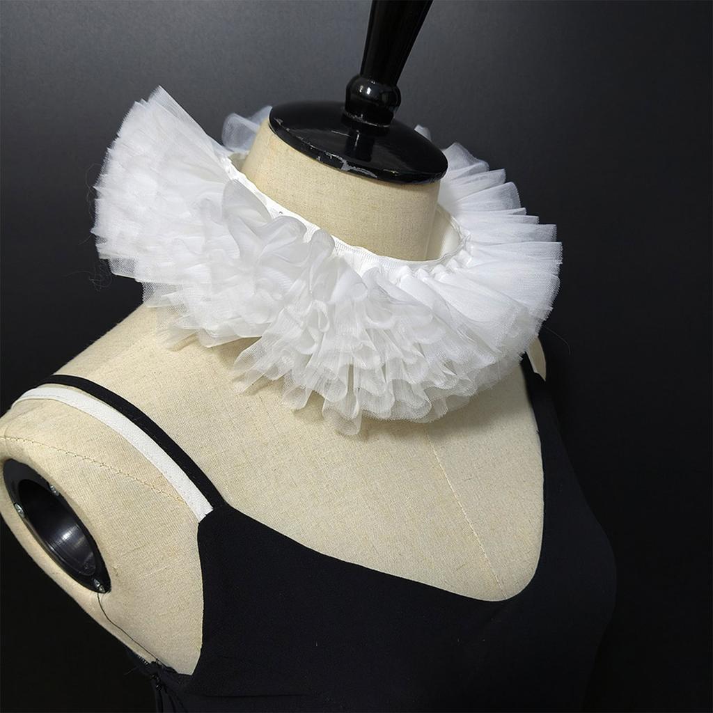 Layered Tulle Victorian Style Faux Collar Clown Choker Neck Ruff Costume Accessory For Halloween Themed Party Event