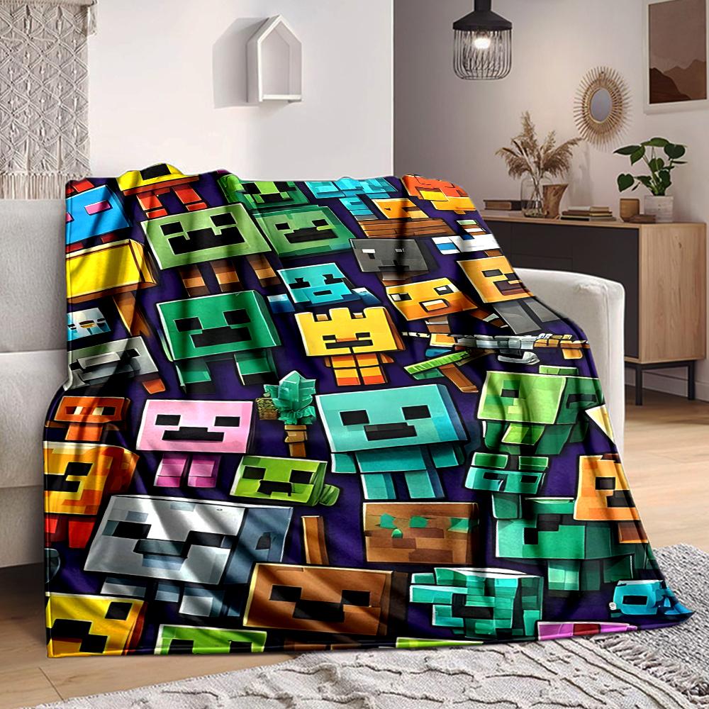 1Pc Minecraft Characters Collage Blanket Soft And Comfortable Casual Warm Camping Travel Christmas Halloween Xmas Gift M928424