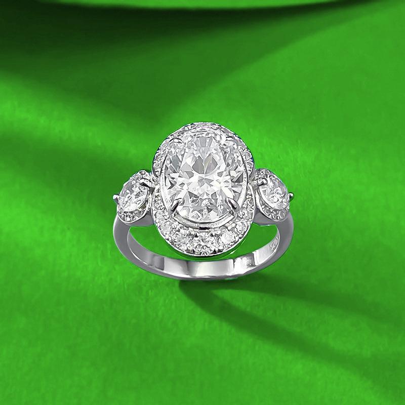 Роскошное кольцо из серебра S925 с овальным имитацией бриллианта (8x11mm) - Европейские и американские свадебные украшения