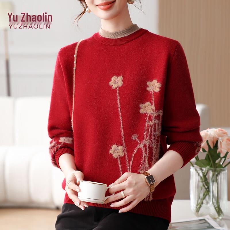 YUZHAOLIN Mid-Aged Women's Jacquard Knit Sweater Top