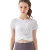 MORGEN SKY Short Sleeve Yoga Top with Cross Short Cross Sportswear for and YD240 Women's Front, Length, Design, Midriff-Baring, Stretch, Breathable,