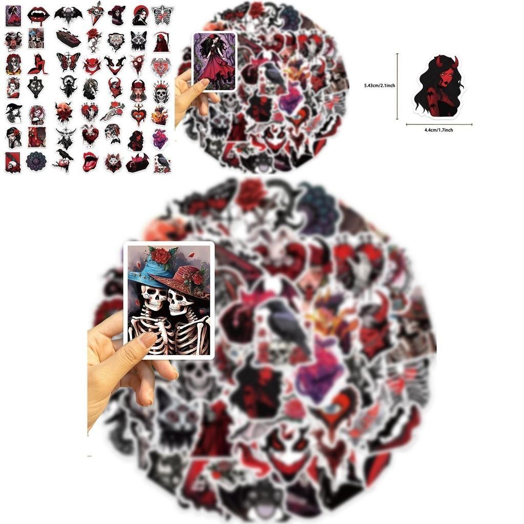 50 милых и водостойких стикеров с рисунками в стиле хоррор-черепа и девушки для украшения гитары, ноутбука и багажа