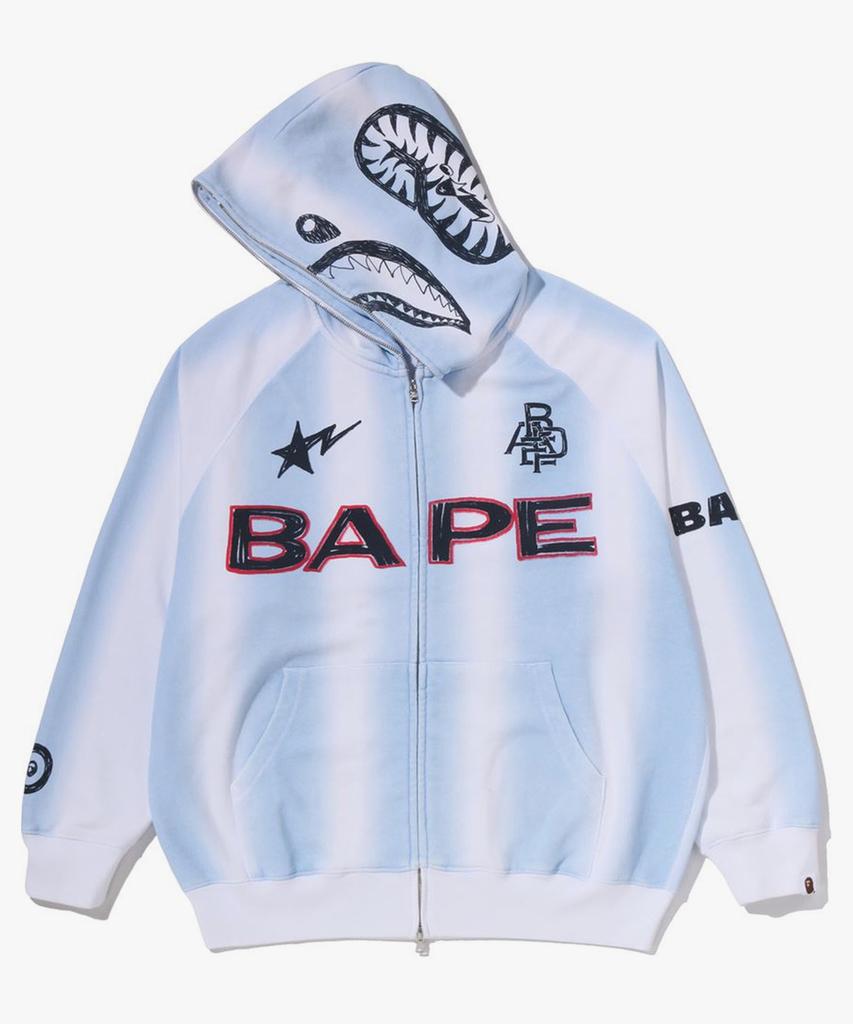 Bape Худи на молнии свободного кроя с ручным рисунком "Футбольная акула" (M) белый
