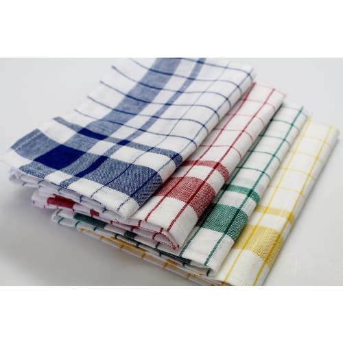 Made in Japan, Linen Blend Glass Towels, 50% Cotton, 50% Linen, 40x70cm, Professional/Commercial Use [10-Count] (Blue Checkered)