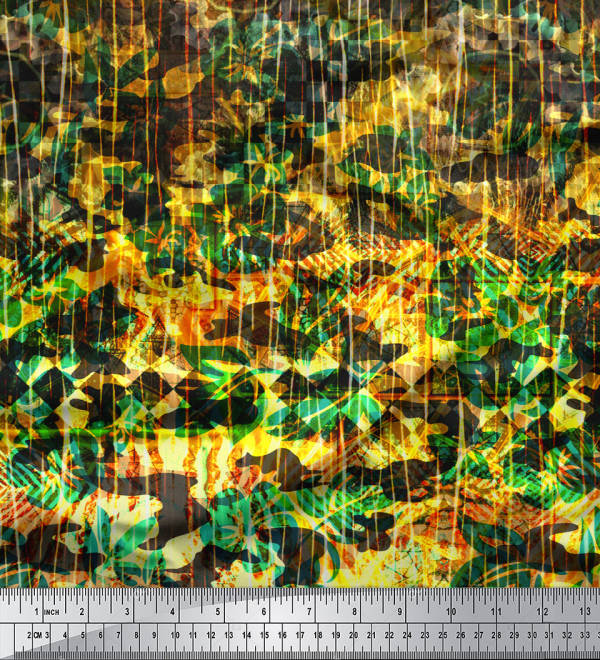 Soimoi Японская креп-сатиновая ткань с художественным цветочным принтом и клетчатой ​​панелью, ткань по метрам 42 дюйма