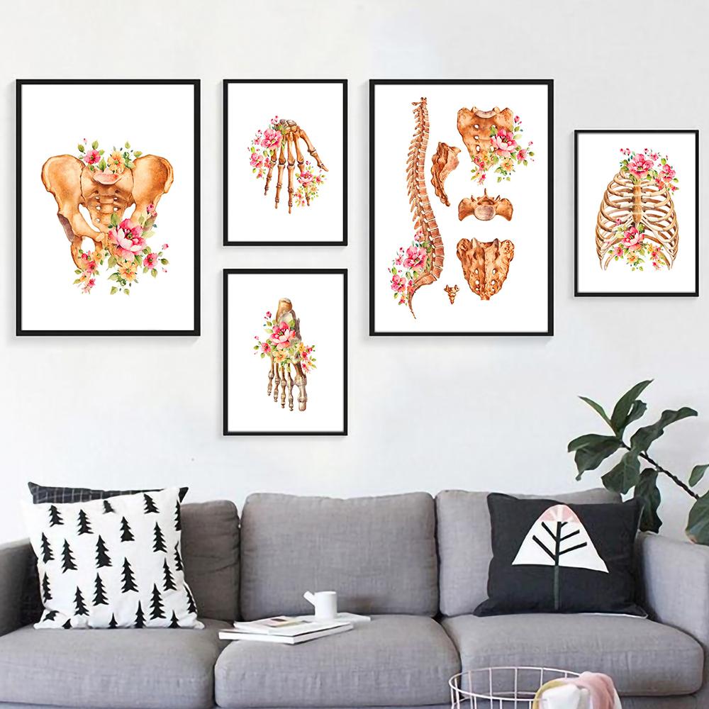 Скелетная система человека Canavs живопись функции скелета плакат с цветочным принтом анатомия человеческого тела настенная картина доктор офисный декор