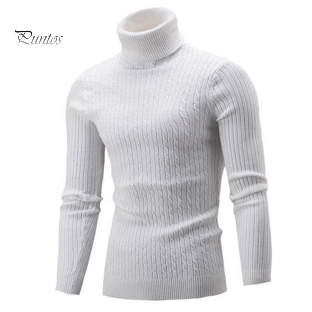 Casual Men Winter Solid Color Turtle Neck Long Sleeve Twist Knitted Slim Sweater