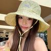 Women Sweet Floral Print Fisherman Hat Spring Summer Large Brim Lace-up Sunshade Bucket Hat for Women Girls Travel Beach Caps