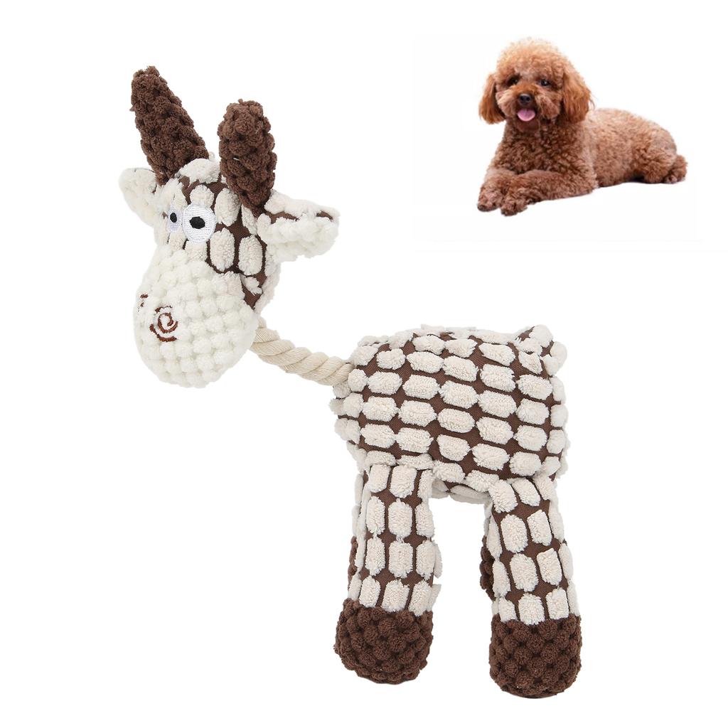 Pet Squeaky Toy Interactive Durable Teeth Cleaning Dog Plush Toy for Small Medium Large DogsBeige