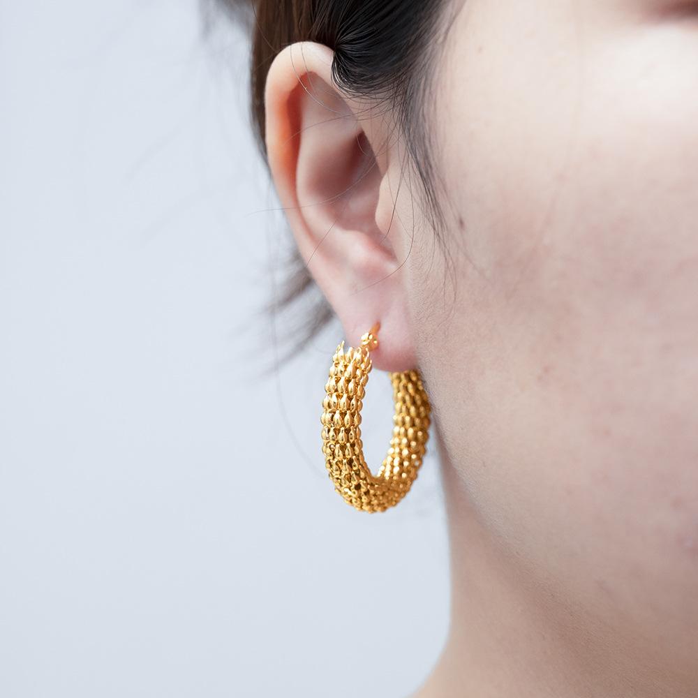 Vintage Corn Chain Stainless Steel Earrings Exaggerated Circle 18K Gold Premium Women's Earrings