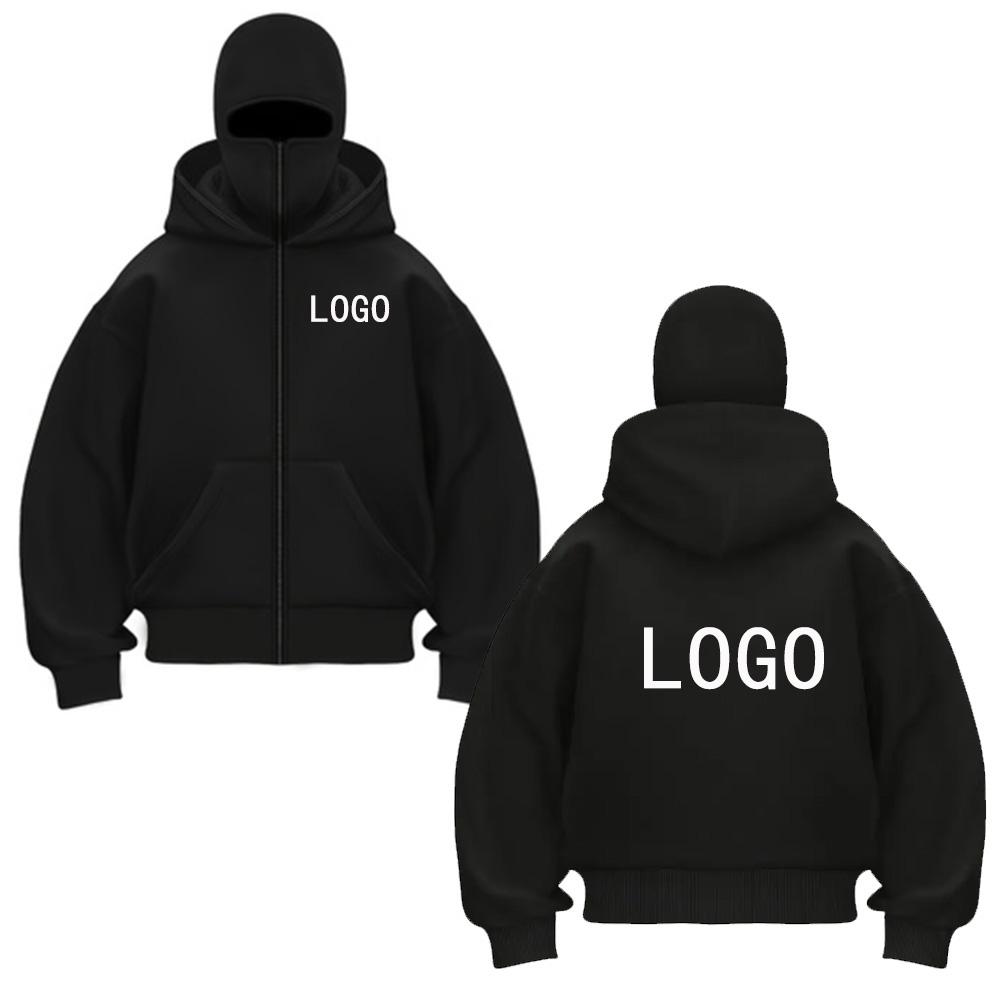 DIY04 Street Statement Hoodies Insulated Double-hooded Sweatshirts Trendy Masked Zip-up Sweatshirts