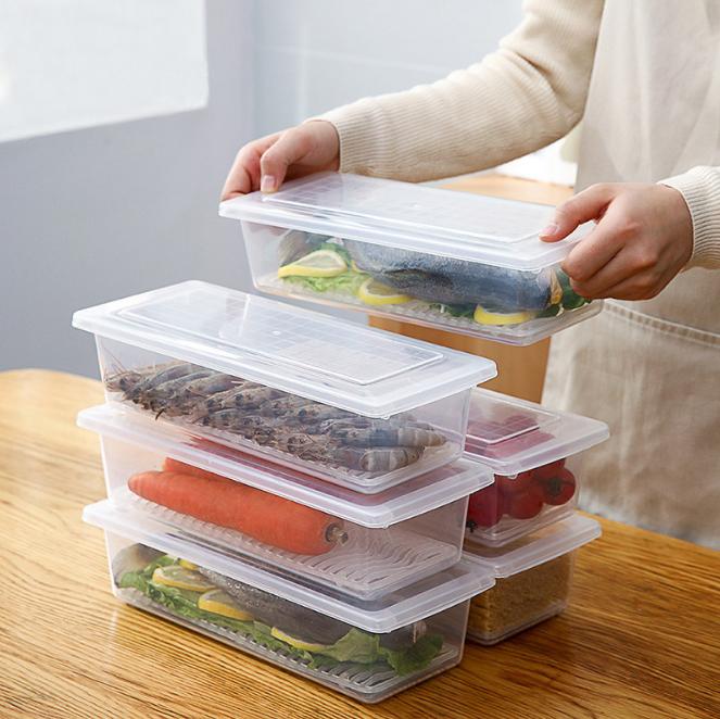 Kitchen Long Rectangular Food Storage Containers, Plastic Reusable Refrigerator Organizer Boxes