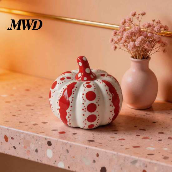 Ceramic Pumpkin Decor Sculpture, Modern Polka Dot Figurine, Farmhouse Retro Style Home Soft Furnishings Tabletop Decoration for Fall, Halloween,