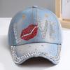 New Hip Hop Denim Cap Rhinestone Creative Lip Print Baseball Cap LOVE Alphabet Sun Hat Men's and Women's Cowboy Hats
