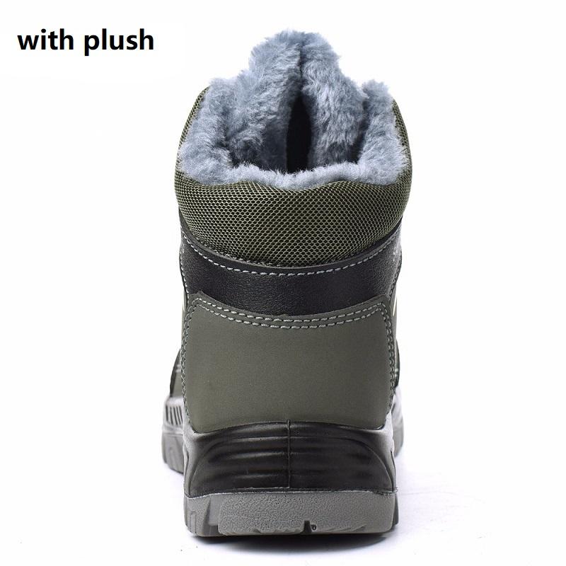 Мужские защитные ботинки Уличная обувь со стальным носком Водонепроницаемая рабочая обувь с защитой от проколов Короткие плюшевые мужские кроссовки Рабочие ботинки Зимние теплые меховые неразрушимые ботинки