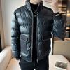 Мужское пальто с хлопковой подкладкой, зимнее, новое, корейский стиль, модная, молодежная, повседневная, утолщенная, большого размера, с воротником-стойкой, кожаная куртка с хлопковой подкладкой