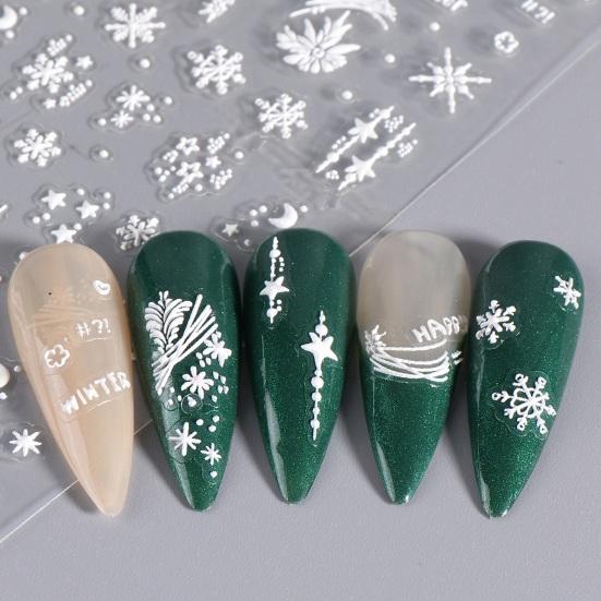 Рождественские наклейки для ногтей, праздничные снежинки, мультяшный лось, трехмерная наклейка для дизайна ногтей, женские аксессуары