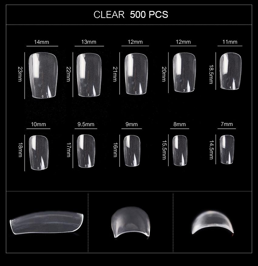 kads 500 шт., накладные ногти, французские короткие квадратные накладные ногти, маникюр, акриловые ногти, полное покрытие, инструменты для украшения ногтей