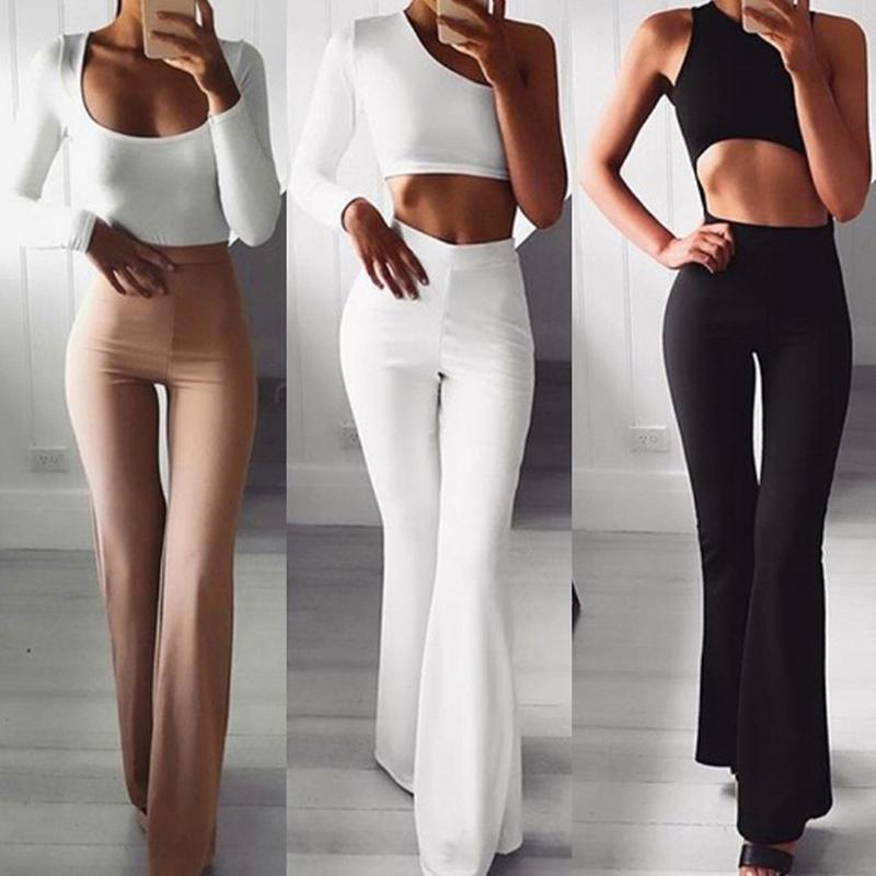 Summer Autumn Solid Elegant Female Lady Women's Palazzo Flared Wide Killer Legs Pants High Waist OL Ladies Career Long Trousers