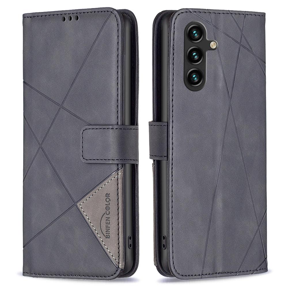 BINFEN COLOR For Samsung Galaxy A55 5G Phone Cases Wallet Stand Geometry Imprinted Leather Cover