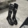 Washed Cowhide~ Genuine Leather Black Retro Boots Versatile Coarse Heel Knight Boots Women'S Boots Tall Boots
