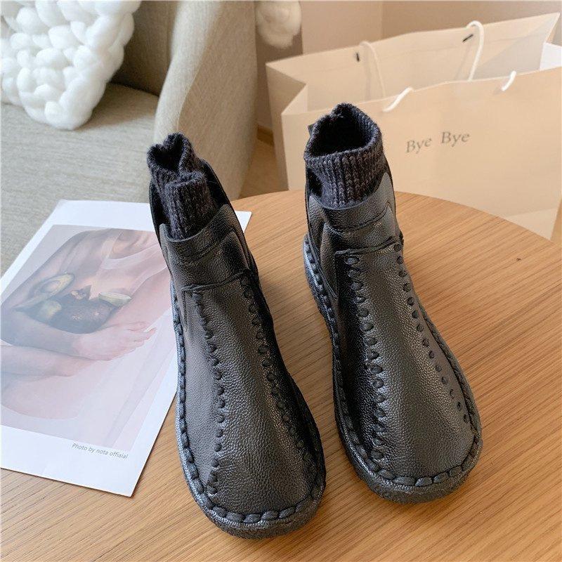 Модные шерстяные ботильоны для женщин осень-зима новые модные женские короткие ботинки с мягкой подошвой и плюшевой женской обувью челси