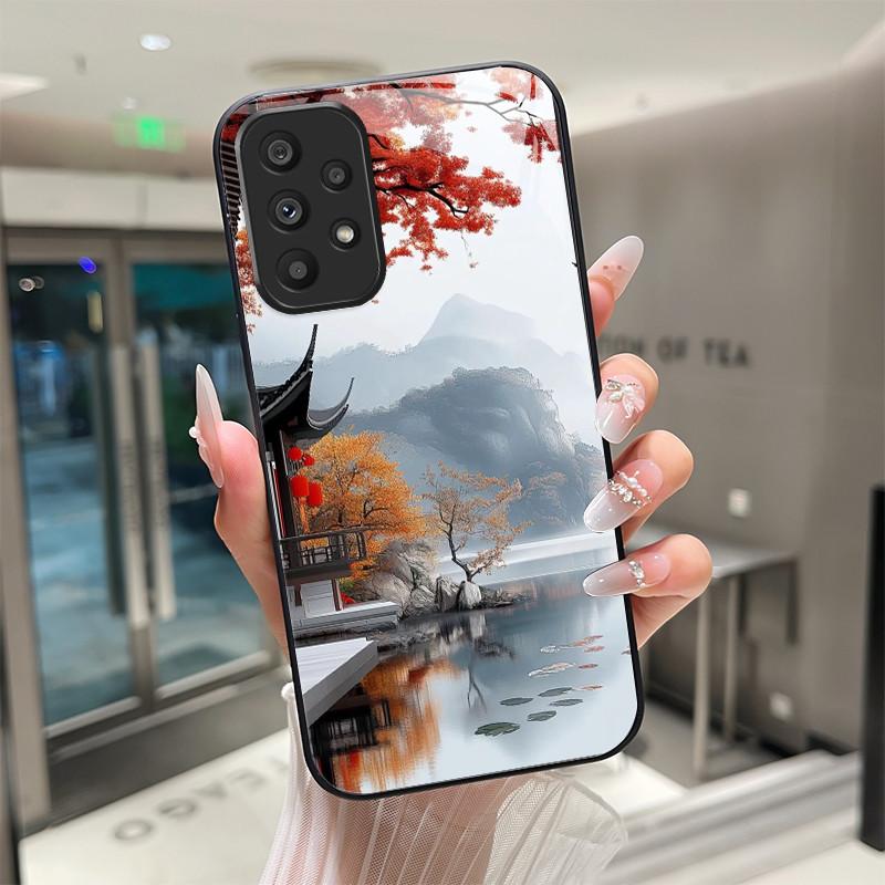 Cute Cartoon Cats Flower Case For Samsung Galaxy A52 A52S A72 4G 5G Tempered Glass Phone Case Protective Back Cover Hard Shell