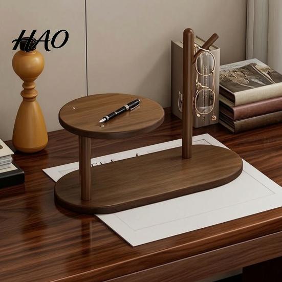 Wooden Tiered Display Stand Desk Shelf Organizer, Entryway Key Holder Stand, Rustic Organizer Storage Rack for Office Desk, Countertop