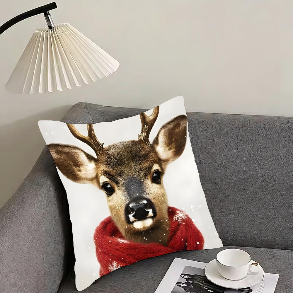 Reindeer Christmas Cute Cushion Cover Pillowcase Ultra Soft Skin Friendly Fabric Cloud Like Comfort Concealed Zipper