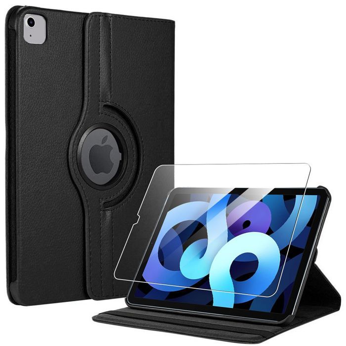 Case + Tempered Glass - BOOLING - for iPad Air 4/5 10.9" - 360° Protection - Black Faux Leather - Multi-Angles