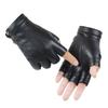 Women Black PU Leather Fingerless Gloves Solid Female Button Warm Half Finger Driving Men Motor Punk Gloves EMA