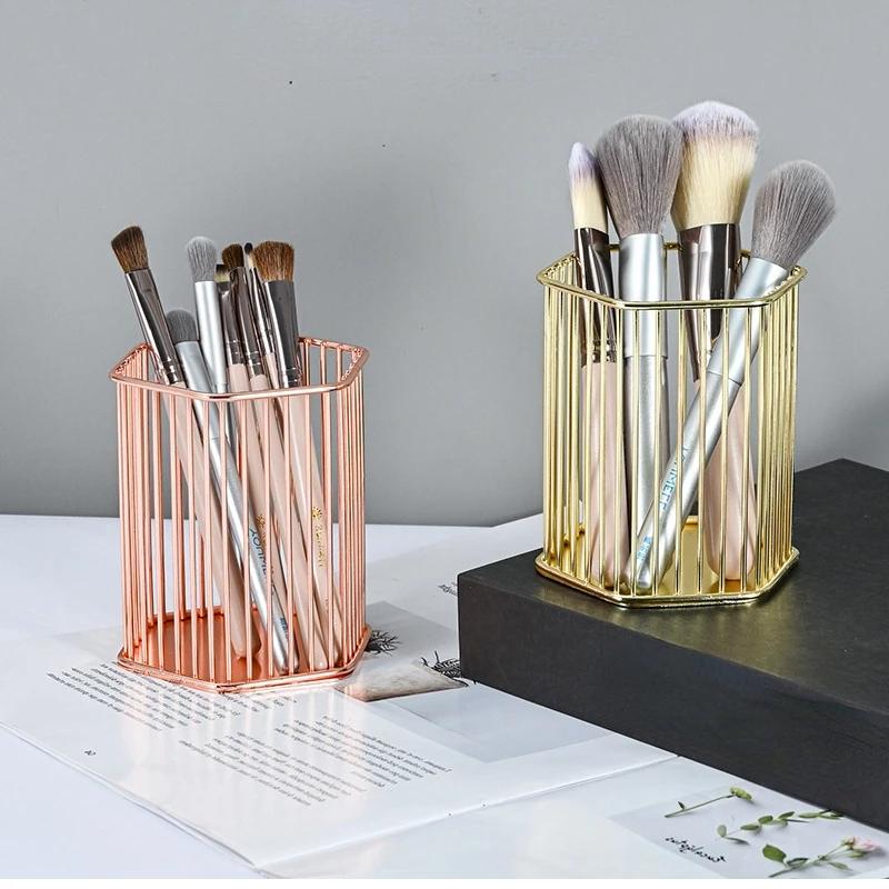 Настольный держатель для ручек, офисный школьный футляр для хранения, металлический, золотой, розовый, золотой ящик, настольная ручка, органайзер для карандашей, домашний декор, для хранения макияжа