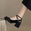 Fashion Retro Cross Buckle Mary Janes Shoes Women's Chunky High Heels Woman Trendy Ankle Strap Party Pumps Office Shoes Zapatos De Mujer