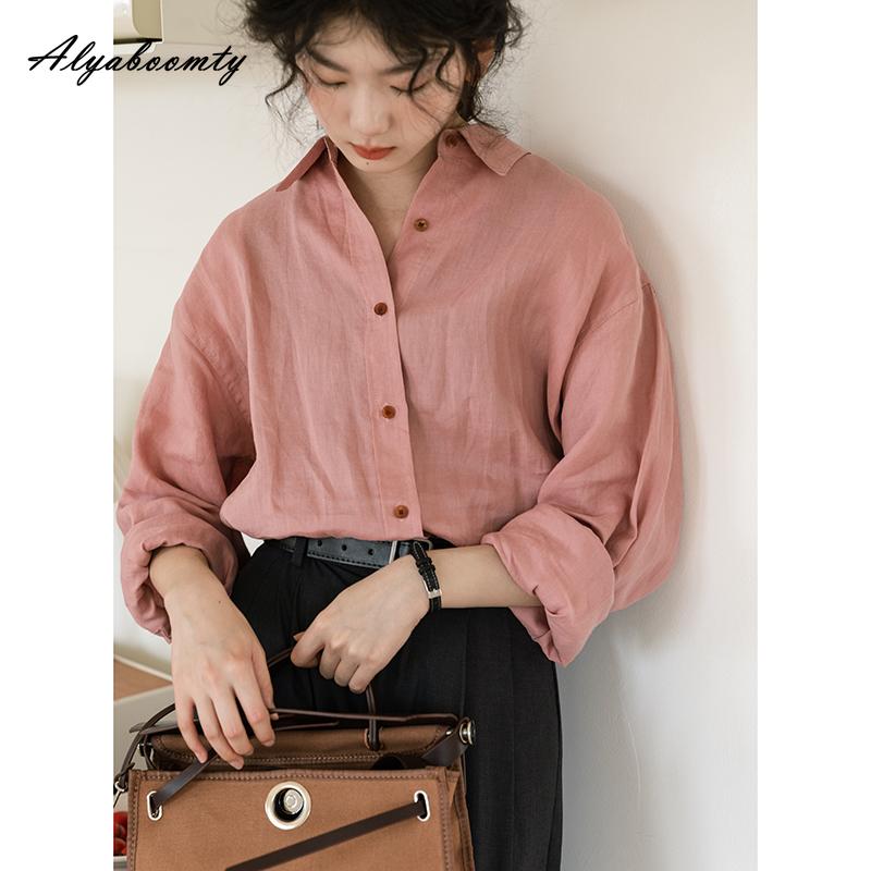 Японская мори для девочек, весенне-осенняя женская однотонная короткая блузка с отложным воротником, хлопковая рубашка большого размера, винтажная элегантная рубашка с длинными рукавами