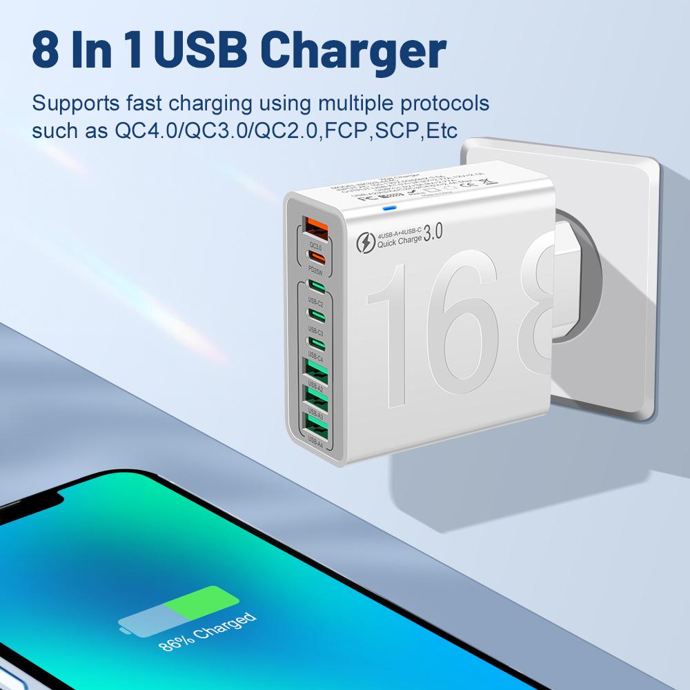 Total 150W Type C Quick Charge 3.0 Fast Charging Mobile Phone Adapter EU/US/KR Plug For Xiaomi iPhone15 13 Samsung