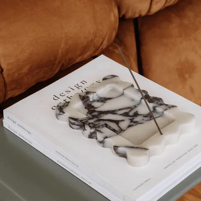 Light Luxury Style Natural Marble Art  Storage Tray Creative Home Living Room Tabletop Decoration SauCer Jewelry Storage Dish