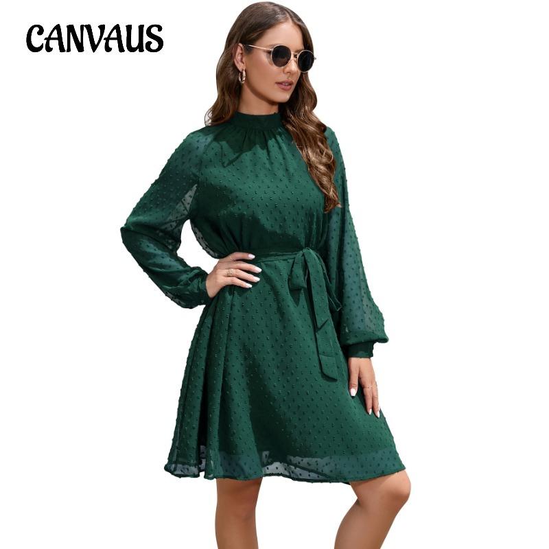 Весенние и осенние женские платья свободного кроя с длинным рукавом и развевающимся поясом