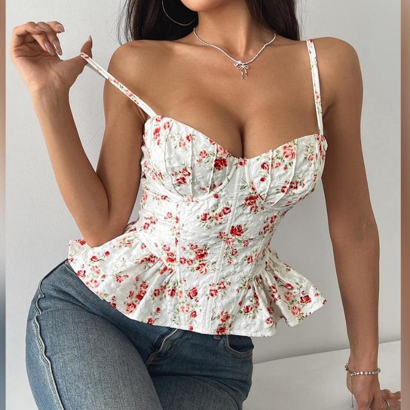 Women's Summer Flower Irregular Flounces Slim New Sexy Backless Lace Up Wrap Top
